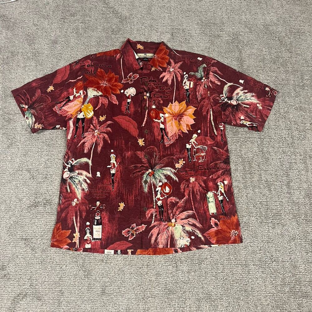Tommy Bahama Shirt Medium Christmas Cool Yule Miss Claus Vixen Pin Ups Hawaiian